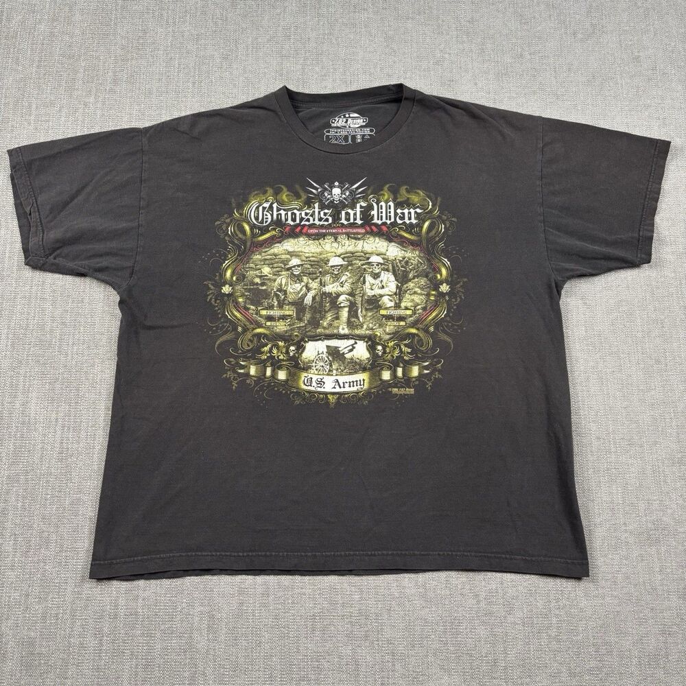 Y2K Ghosts of War US Army 7.62 Design T-Shirt 2XL Black Military Skull Graphic